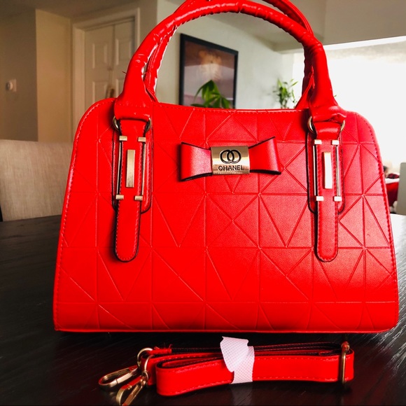 Red Leather Shoulder Handbag, Fashion Purse - Picture 3 of 8